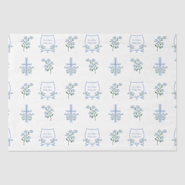 Papier Mousseline Baptême personnalisé Première communion Floral Bab (Recto)