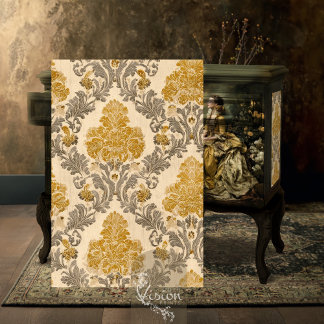 Papier Mousseline Baroque Gold Grey Damask Repeat Pattern Design