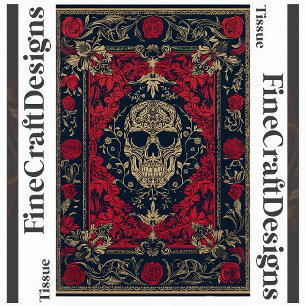Papier Mousseline Baroque Orné Crâne Rouge et Noir Découpage 146