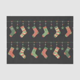 Papier Mousseline Bas de Noël rouge vert brun garland