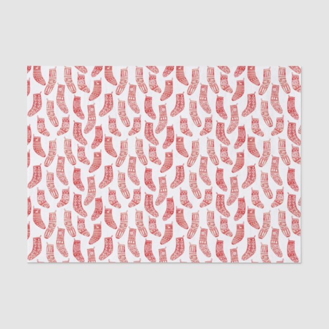 Papier Mousseline Bas nordiques Noël scandinave Rouge Blanc (Recto)