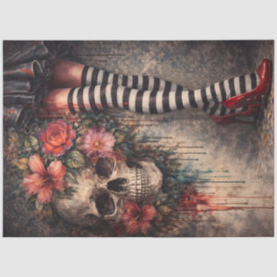 Papier Mousseline Bas rayés Talons rouges rubis Crâne Affiche