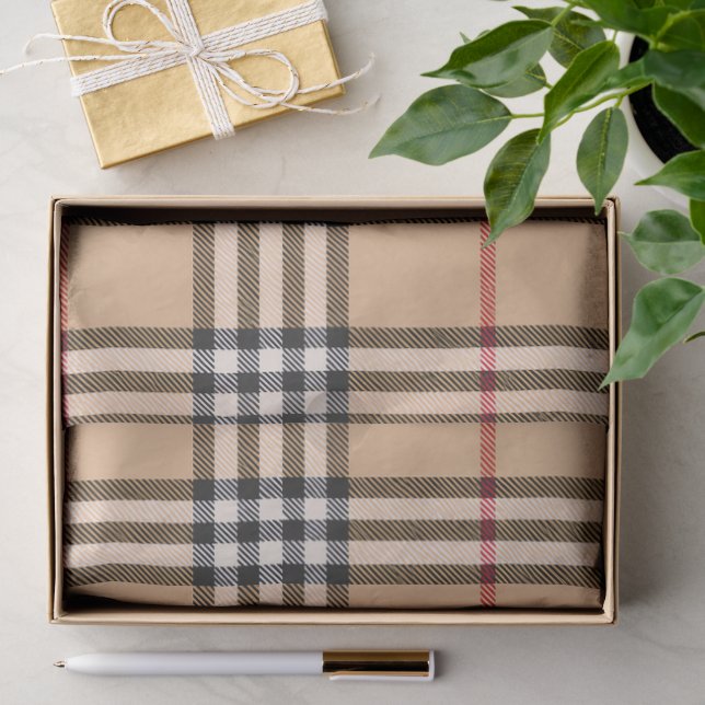 Papier Mousseline Base Chic Tan Chaud Blanc Noir Brown Tartan (Cadeau)