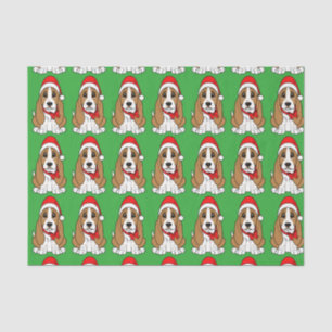 Papier Mousseline Basset Hound à Santa Hat à Noël