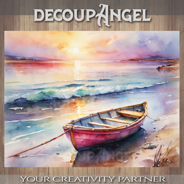 Papier Mousseline Bateau à moteur à Sunset Bliss - Découpage - (Créateur téléchargé)