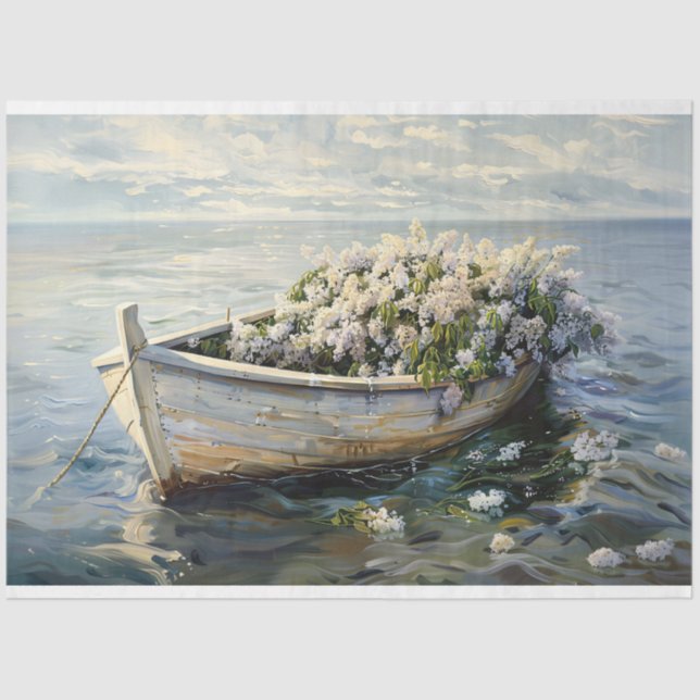 Papier Mousseline Bateau avec Fleurs Lilac Pale Découpage (Recto)