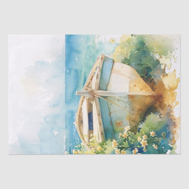 Papier Mousseline Bateau d'aquarelle sur la découpage de bord (Recto)