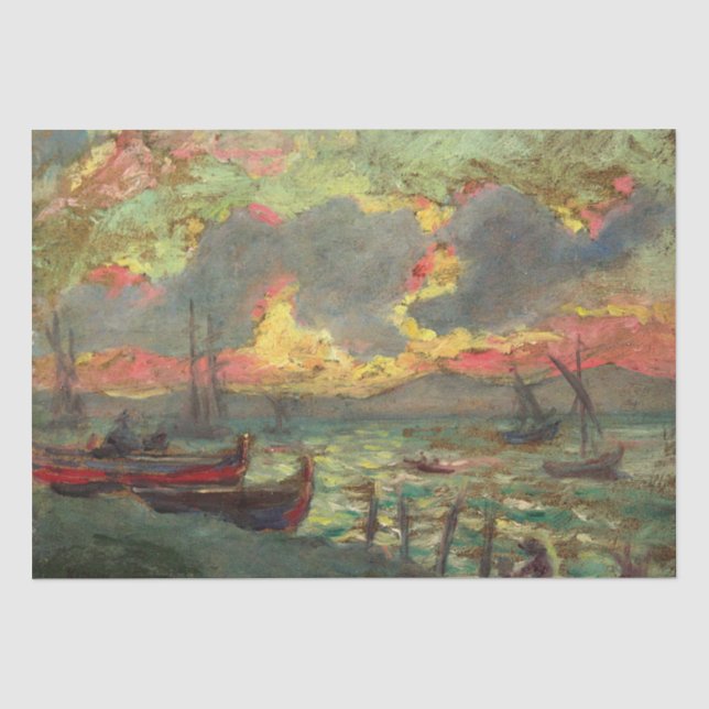 Papier Mousseline Bateaux à voile sur le rivage (par Kimon Loghi) (Recto)