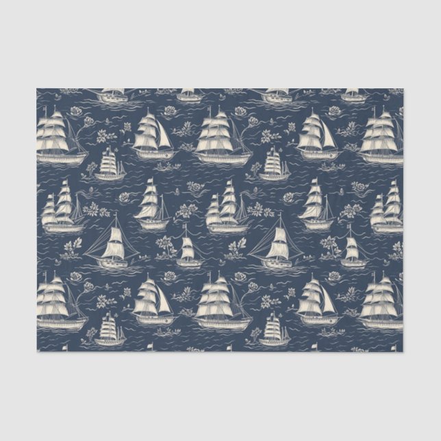 Papier Mousseline Bateaux de mer de nuit Marine Découpage bleu (Recto)