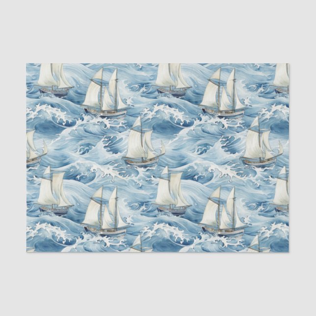 Papier Mousseline Bateaux en haute vague Découpage (Recto)