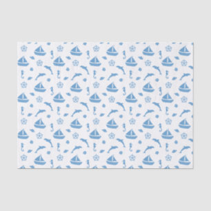 Papier Mousseline Bateaux et dauphins Motif nautique Bleu blanc