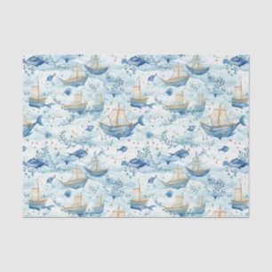 Papier Mousseline Bateaux océaniques avec découpage de baleines