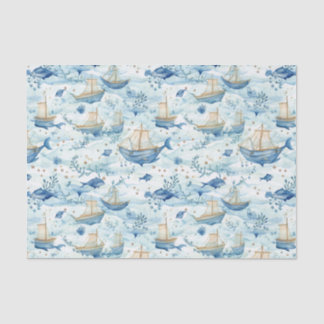 Papier Mousseline Bateaux océaniques avec découpage de baleines