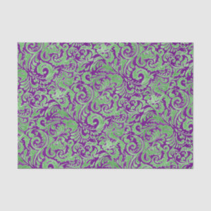 Papier Mousseline Batik floral vert pourpre