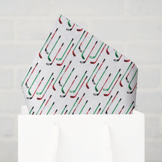 Papier Mousseline Bâtons de hockey rouge et vert de Noël (Sac cadeau)
