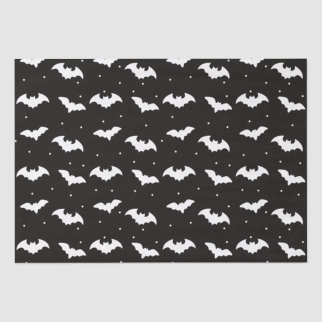 Papier Mousseline Bats noirs et blancs Halloween noir (Recto)