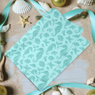 Papier Mousseline Beach Christmas Seahorse Motif Aqua Parties scinti
