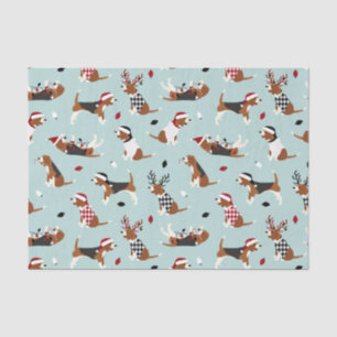 Papier Mousseline Beagle de Noël bleu