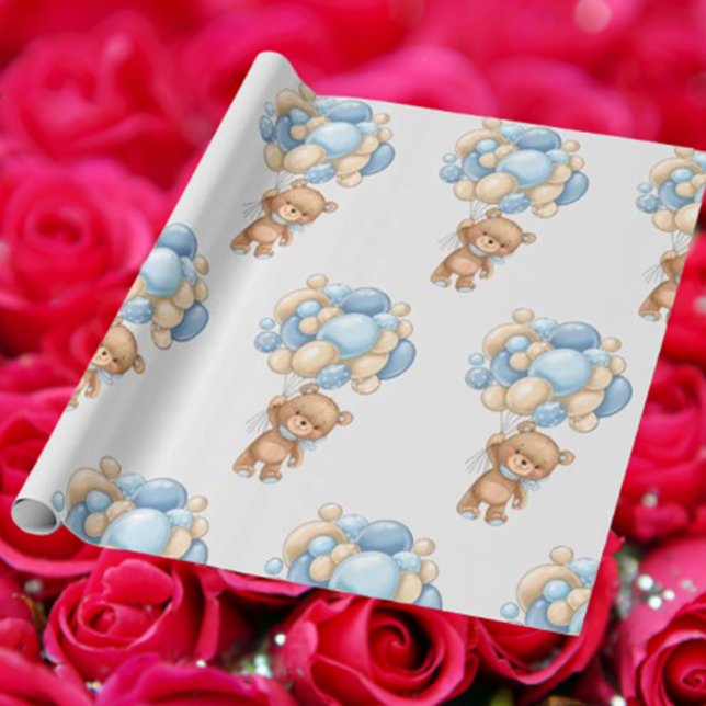 Papier Mousseline Bear Balloon Boy Cute Wrapper Papier (Wrap your gifts with love using Bear Balloon Boy Cute Wrapping Paper. )