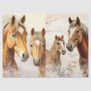 Papier Mousseline Beau Chevaux d'hiver Découpage Papier Tissu