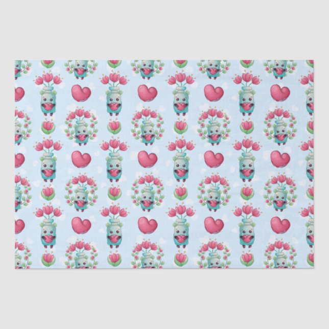 Papier Mousseline Beau Floral Mason Jar Hearts Motif (Recto)