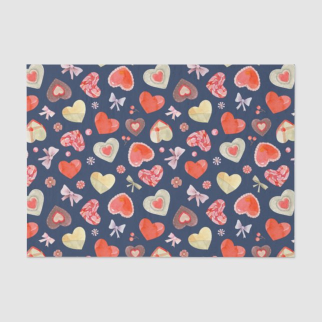 Papier Mousseline Beau Motif de Coeurs (Recto)