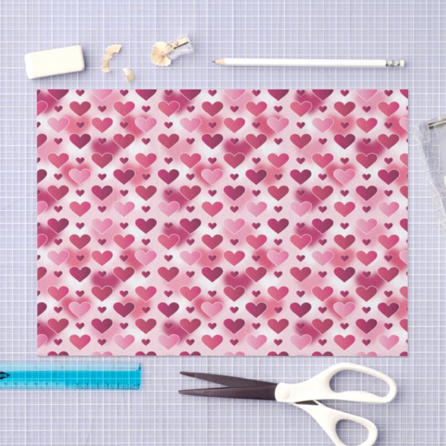 Papier Mousseline Beau Motif de Coeurs Roses (Artisanat)