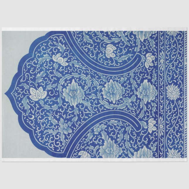 Papier Mousseline Beau motif marocain bleu et blanc (Recto)