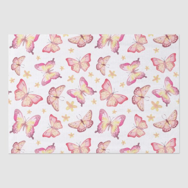 Papier Mousseline Beau papillon rose et fleur jaune (Recto)