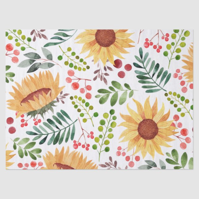 Papier Mousseline Beau tournesol et baies Aquarelle  (Recto)