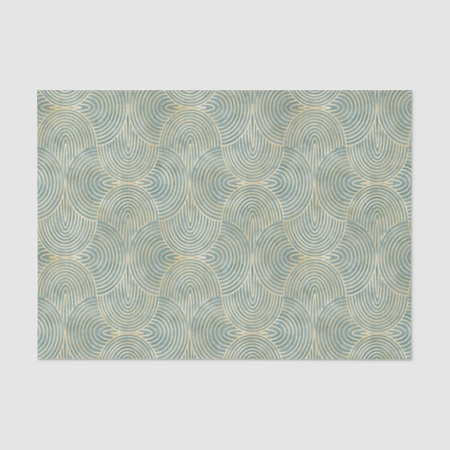 Papier Mousseline Beau, ventilateur, art déco, motif, couleurs verte (Recto)