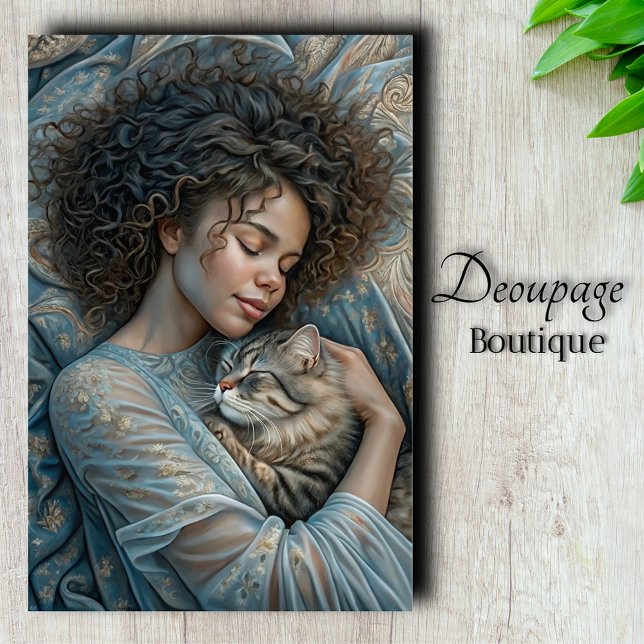 Papier Mousseline Beauté dormante & Feline Friend Decoupage (Sweet Dreams - Sleeping Beauty with Feline Friend Decoupage Tissue Paper)
