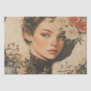 Papier Mousseline Beauté Lune - Femme avec Fleur et Pleine lune