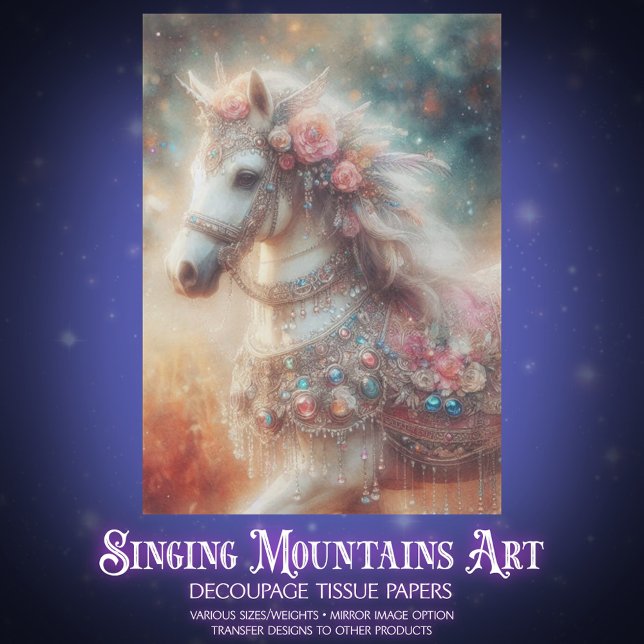 Papier Mousseline Beautiful Fancy White Horse With Flowers Decoupage (Créateur téléchargé)