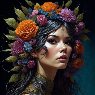 Papier Mousseline Beautiful mysterious black haired flower woman