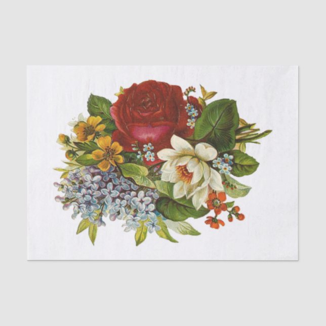 Papier Mousseline Beautiful Romantic Summer Bouquet with Red Rose (Recto)