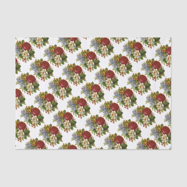 Papier Mousseline Beautiful Romantic Summer Bouquet with Red Rose (Recto)