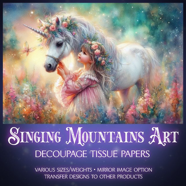 Papier Mousseline Beautiful Unicorn Little Girl Fantasy Decoupage (Créateur téléchargé)