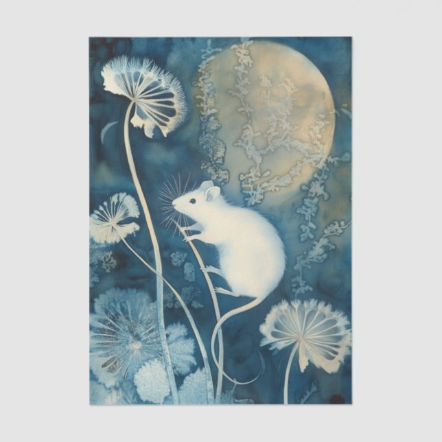 Papier Mousseline Beautiful White Mouse Cyanotype Printing (Recto)