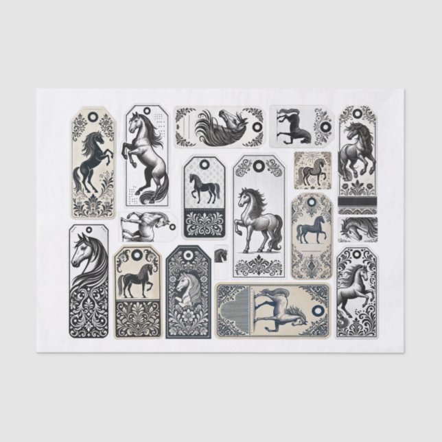 Papier Mousseline Beaux chevaux avec Damask Design Embellisment (Recto)