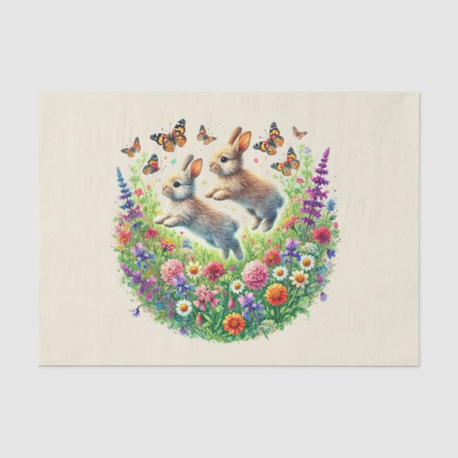 Papier Mousseline Beaux lapins d'animaux de bois (Recto)