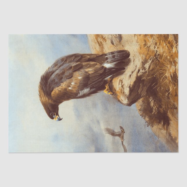 Papier Mousseline Beaux Oiseaux Aquarelle Aigle d'or Découpage (Recto)