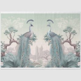 Papier Mousseline Beaux paons bleus