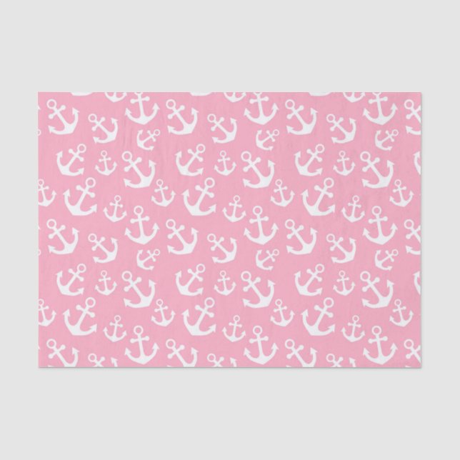 Papier Mousseline Bébé Ancres rose et blanc Motif nautique (Recto)