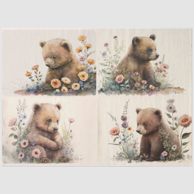 Papier Mousseline Bébé Bébé Ours Cubs Tissu Papier (Recto)