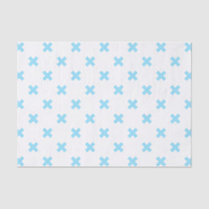 Papier Mousseline Bébé bleu croix coutures sur blanc