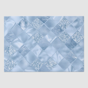 Papier Mousseline Bébé Bleu Élégant Paillettes et Carreaux de Diaman