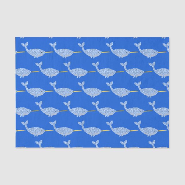Papier Mousseline Bébé bleu mignon Garçon Baby shower Narwhal Motif (Recto)