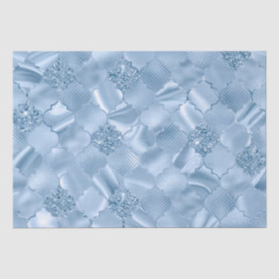 Papier Mousseline Bébé Bleu Pailleté et Motif Quatrefeuilles en Feui