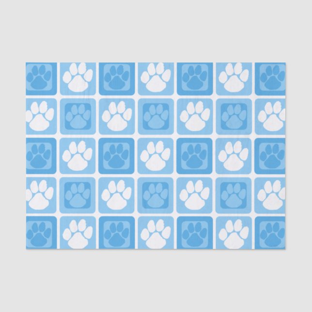 Papier Mousseline Bébé clair bleu et blanc Pawprint répétée (Recto)